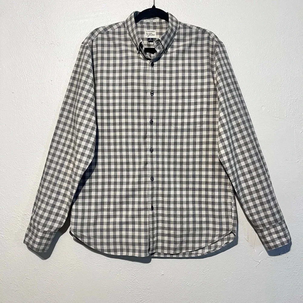 J.Crew Slim‎ Men's Check Plaid Long Sleeve Button Down Collard Shirt Size M